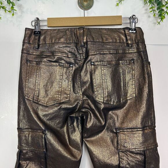 Alice + Olivia Gold Black Jeans 4 Metallic Skinny Cargo Pants y2k Stretch Low Ri - Picture 16 of 16